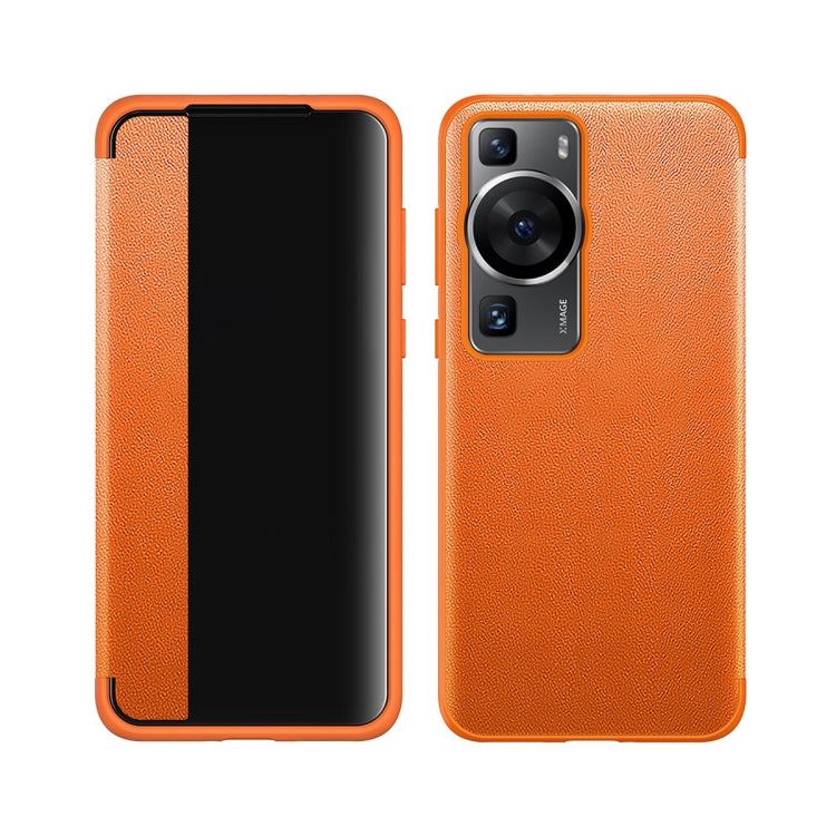 For Huawei P60 Magnetic Side Window View Leather Smart Phone Case