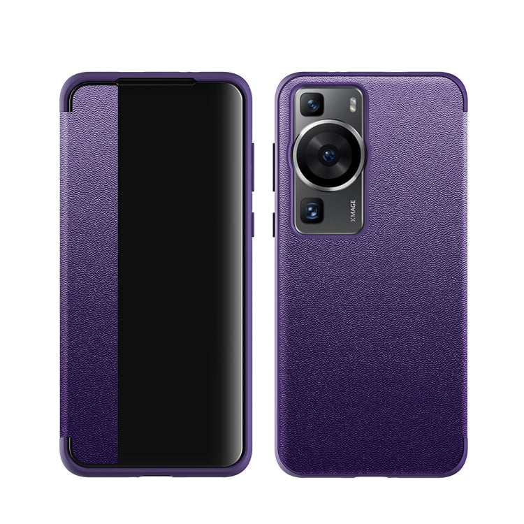 For Huawei P60 Magnetic Side Window View Leather Smart Phone Case