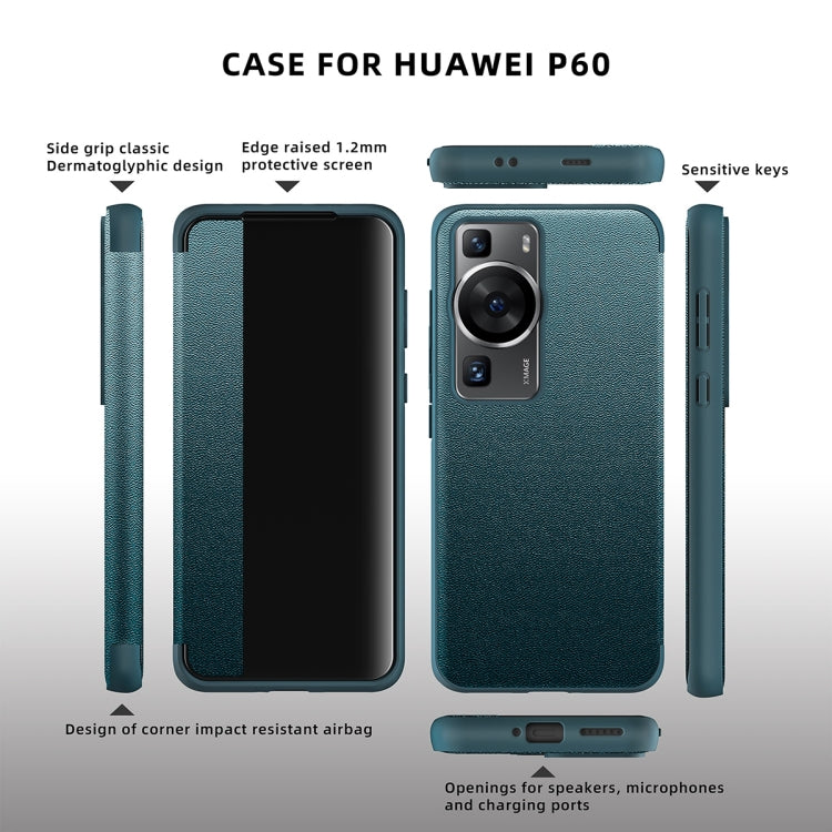 For Huawei P60 Magnetic Side Window View Leather Smart Phone Case