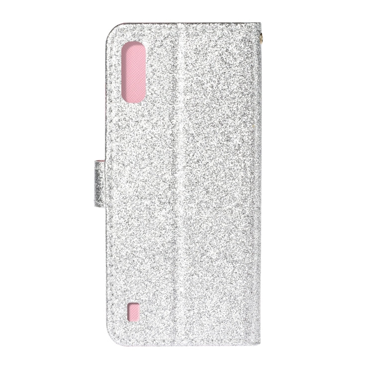 For Samsung Galaxy A01 Glitter Powder Horizontal Flip Leather Case with Card Slots & Holder & Photo Frame & Wallet