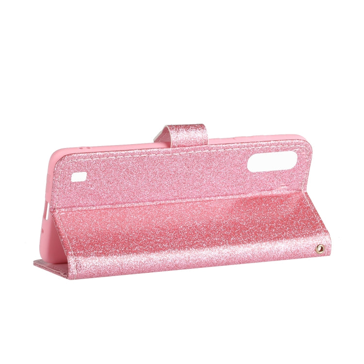 For Samsung Galaxy A01 Glitter Powder Horizontal Flip Leather Case with Card Slots & Holder & Photo Frame & Wallet