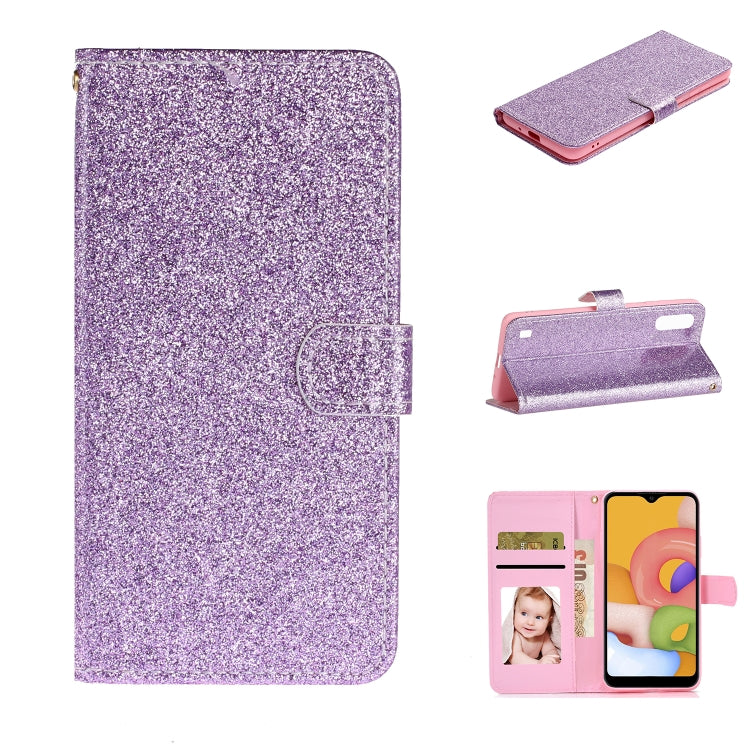 For Samsung Galaxy A01 Glitter Powder Horizontal Flip Leather Case with Card Slots & Holder & Photo Frame & Wallet