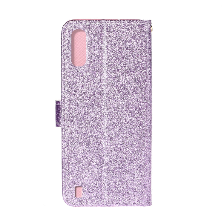 For Samsung Galaxy A01 Glitter Powder Horizontal Flip Leather Case with Card Slots & Holder & Photo Frame & Wallet