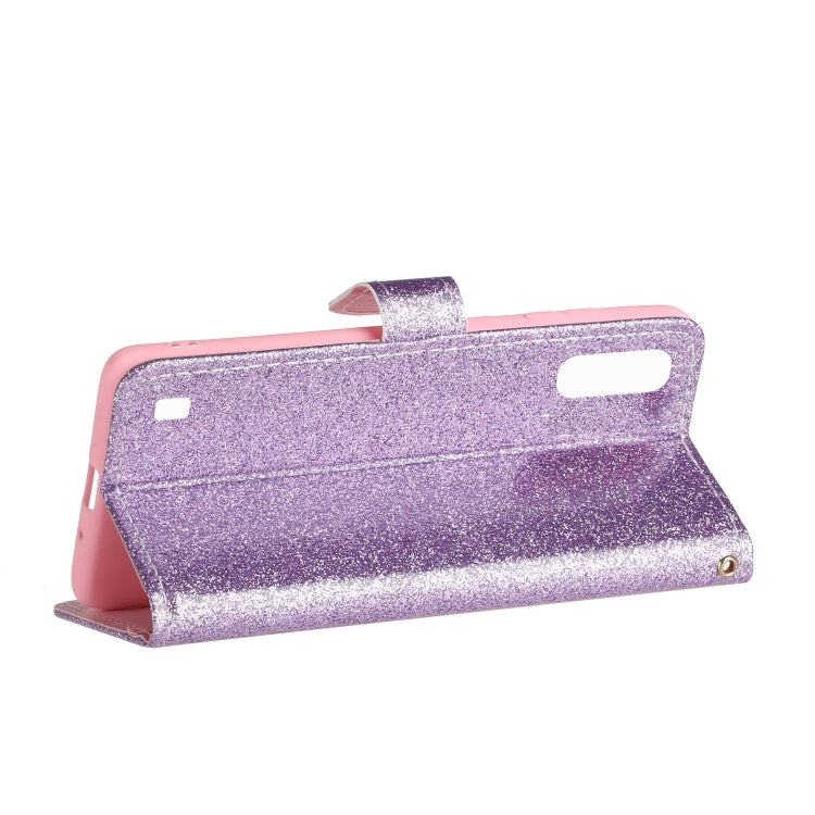 For Samsung Galaxy A01 Glitter Powder Horizontal Flip Leather Case with Card Slots & Holder & Photo Frame & Wallet