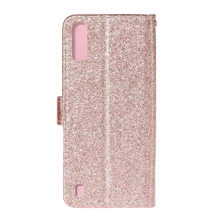 For Samsung Galaxy A01 Glitter Powder Horizontal Flip Leather Case with Card Slots & Holder & Photo Frame & Wallet