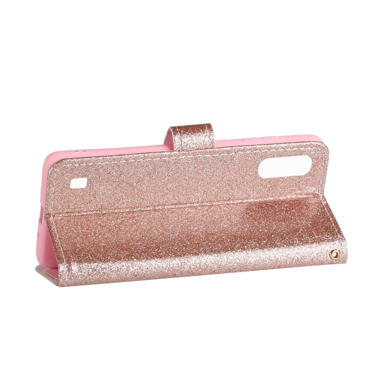 For Samsung Galaxy A01 Glitter Powder Horizontal Flip Leather Case with Card Slots & Holder & Photo Frame & Wallet