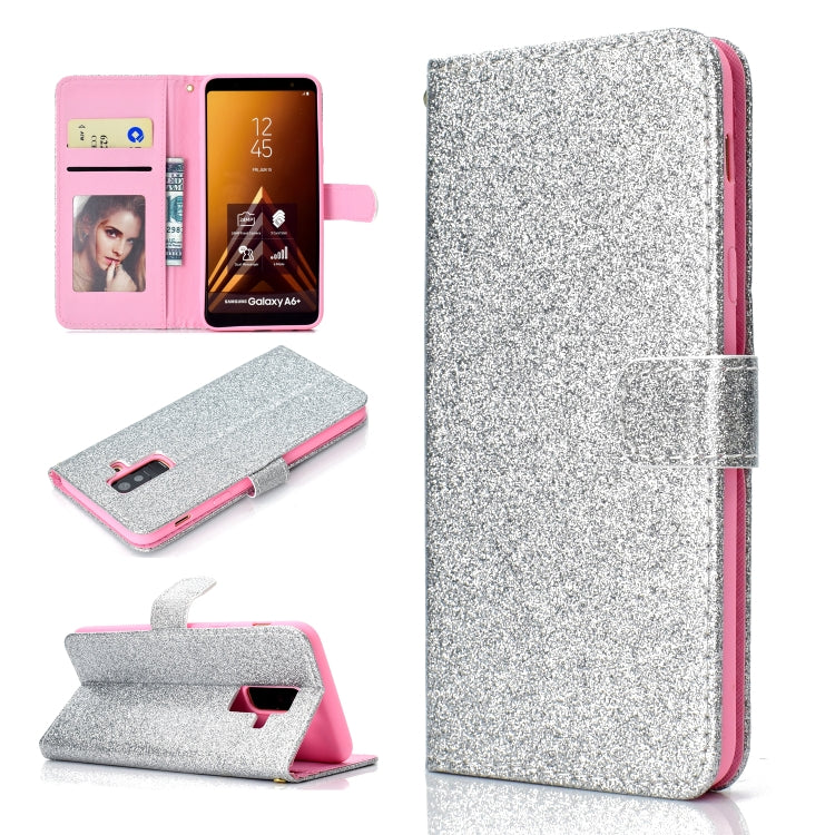 For Samsung Galaxy A6+ (2018) Glitter Powder Horizontal Flip Leather Case with Card Slots & Holder & Photo Frame & Wallet