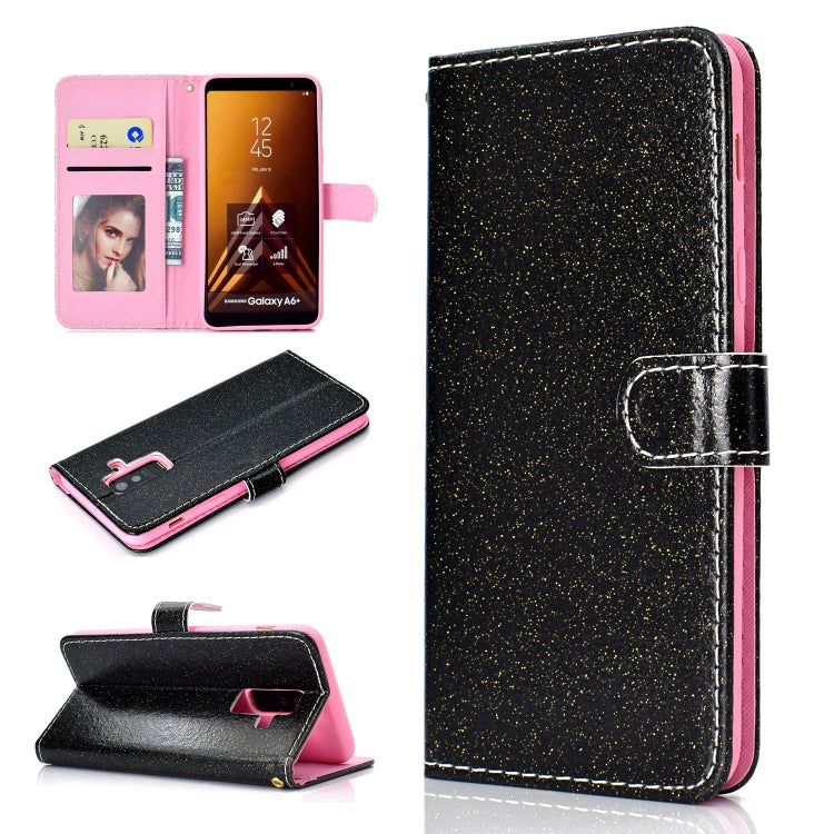 For Samsung Galaxy A6+ (2018) Glitter Powder Horizontal Flip Leather Case with Card Slots & Holder & Photo Frame & Wallet