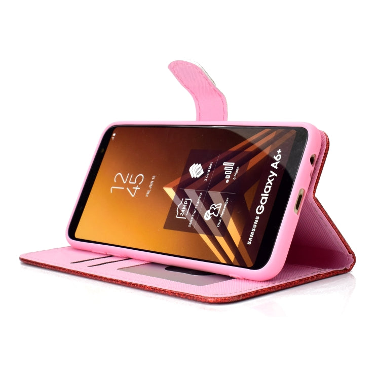 For Samsung Galaxy A6+ (2018) Glitter Powder Horizontal Flip Leather Case with Card Slots & Holder & Photo Frame & Wallet