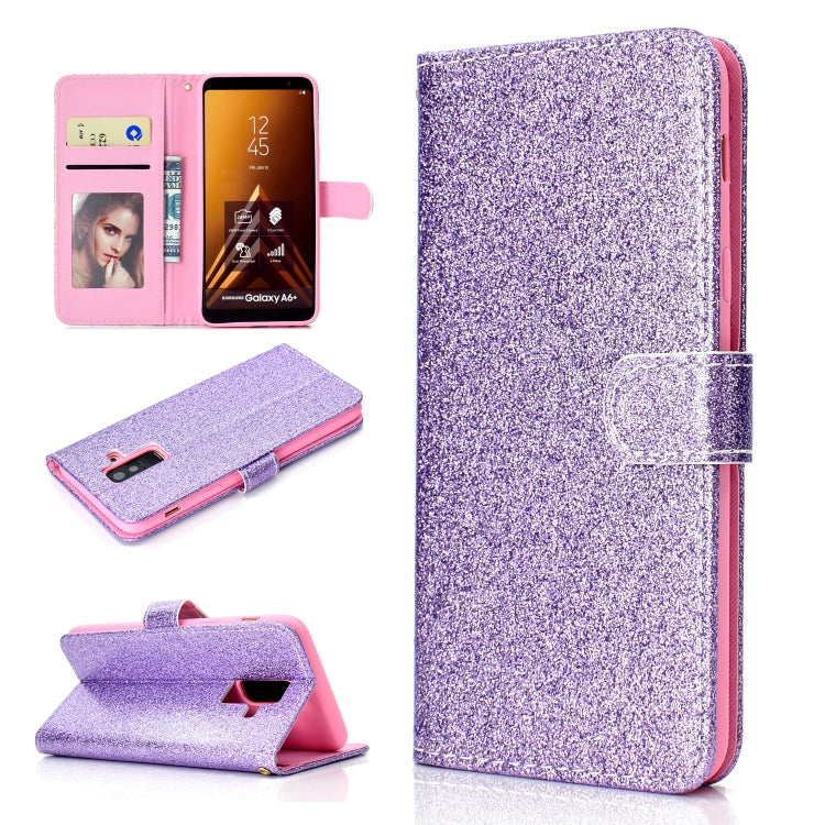 For Samsung Galaxy A6+ (2018) Glitter Powder Horizontal Flip Leather Case with Card Slots & Holder & Photo Frame & Wallet