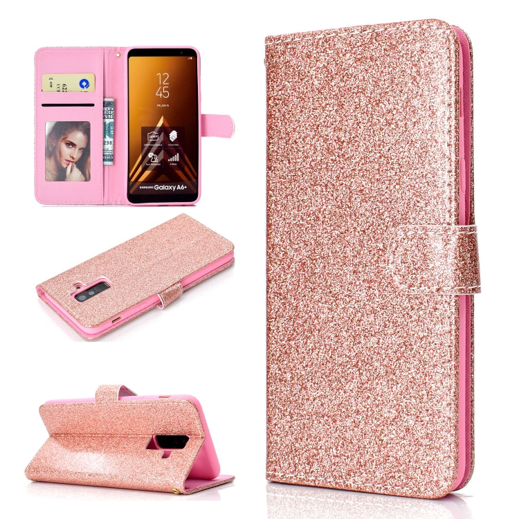 For Samsung Galaxy A6+ (2018) Glitter Powder Horizontal Flip Leather Case with Card Slots & Holder & Photo Frame & Wallet