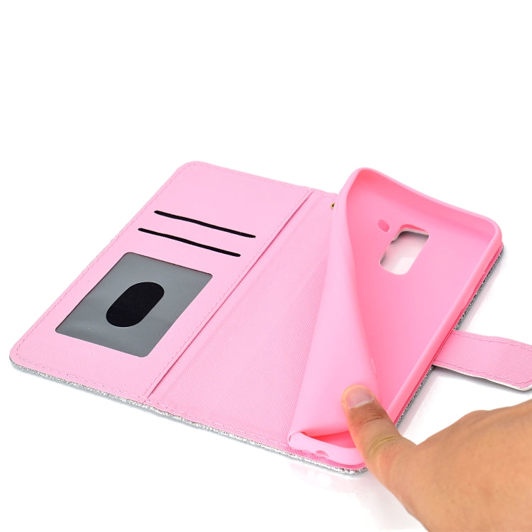 For Samsung Galaxy A6+ (2018) Glitter Powder Horizontal Flip Leather Case with Card Slots & Holder & Photo Frame & Wallet