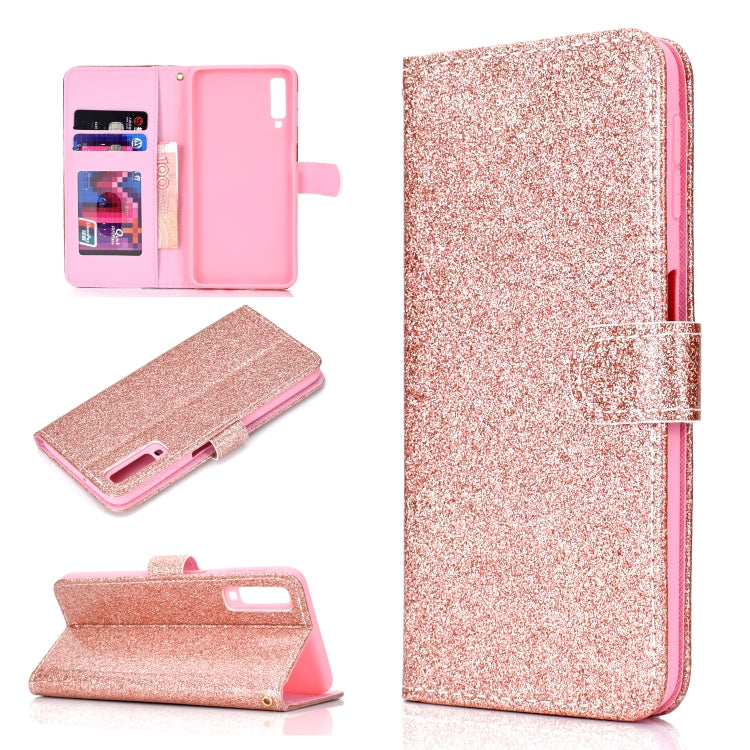 For Samsung Galaxy A7 (2018) Glitter Powder Horizontal Flip Leather Case with Card Slots & Holder & Photo Frame & Wallet