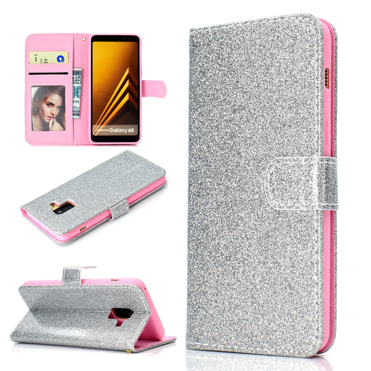For Samsung Galaxy A8 (2018) Glitter Powder Horizontal Flip Leather Case with Card Slots & Holder & Photo Frame & Wallet