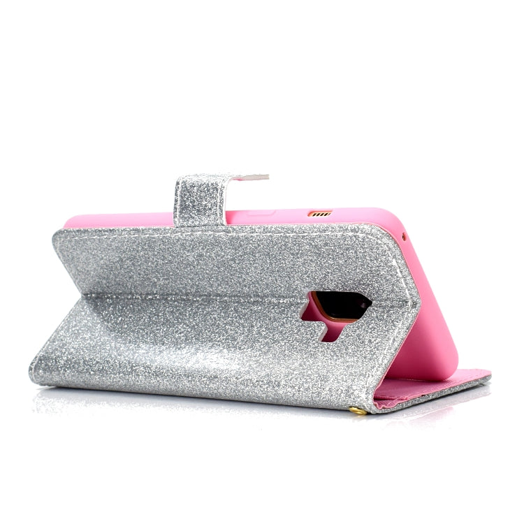 For Samsung Galaxy A8 (2018) Glitter Powder Horizontal Flip Leather Case with Card Slots & Holder & Photo Frame & Wallet