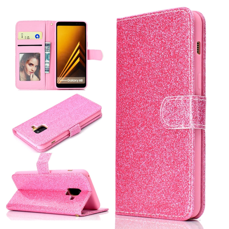 For Samsung Galaxy A8 (2018) Glitter Powder Horizontal Flip Leather Case with Card Slots & Holder & Photo Frame & Wallet