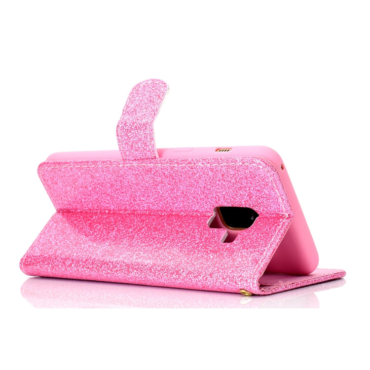 For Samsung Galaxy A8 (2018) Glitter Powder Horizontal Flip Leather Case with Card Slots & Holder & Photo Frame & Wallet