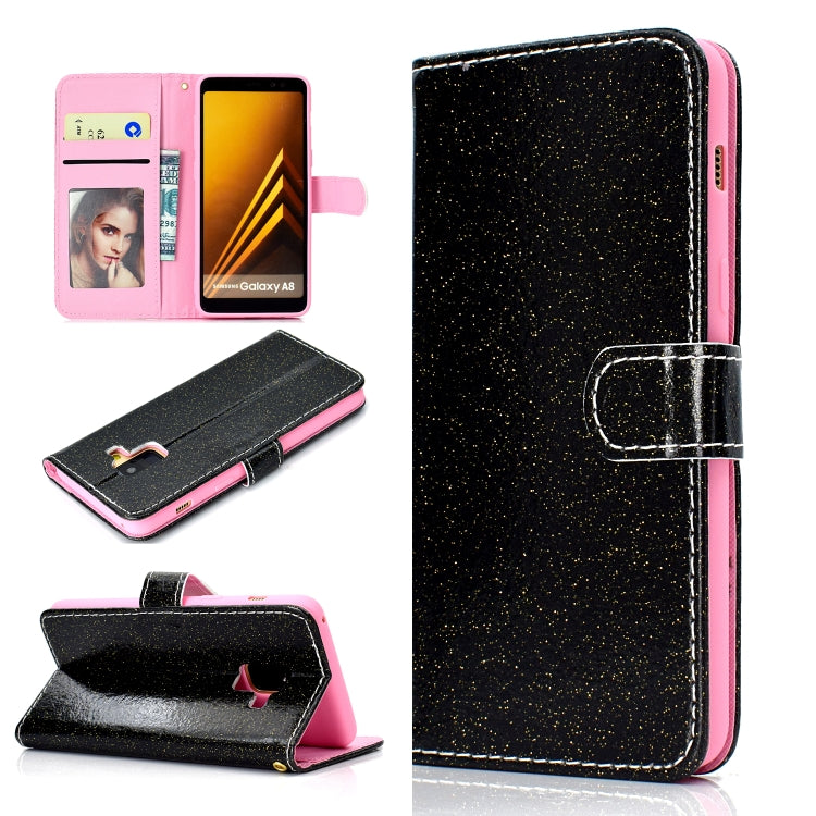 For Samsung Galaxy A8 (2018) Glitter Powder Horizontal Flip Leather Case with Card Slots & Holder & Photo Frame & Wallet