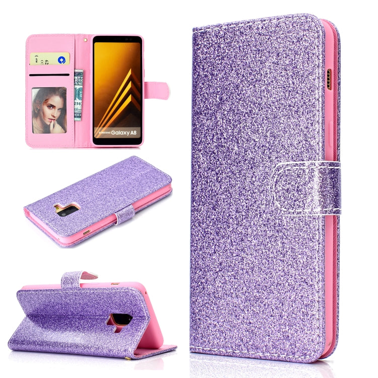 For Samsung Galaxy A8 (2018) Glitter Powder Horizontal Flip Leather Case with Card Slots & Holder & Photo Frame & Wallet