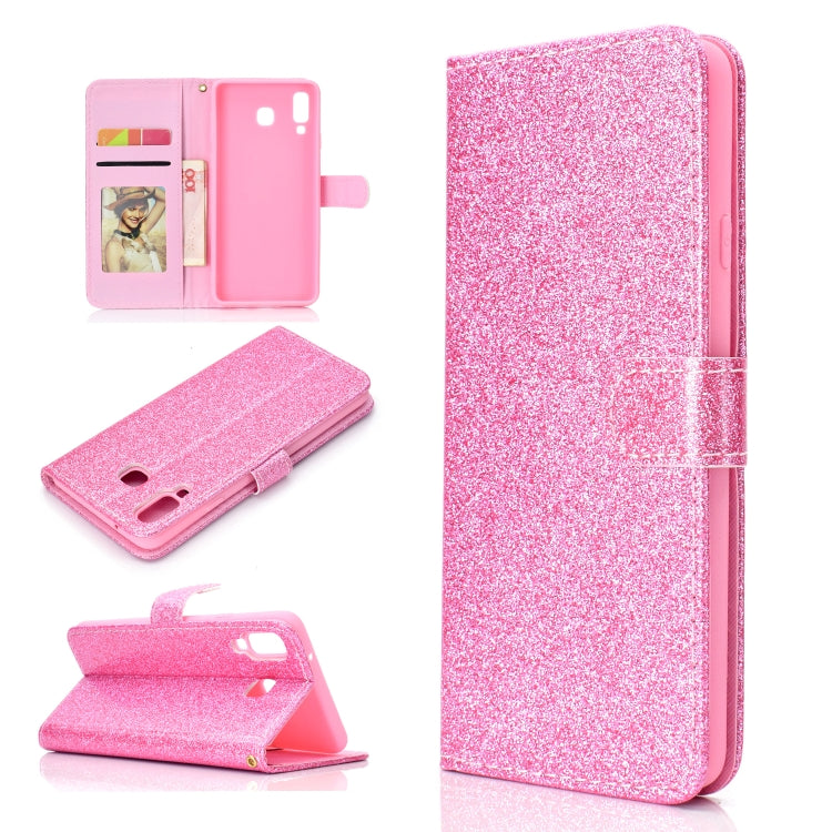 For Samsung Galaxy A9 Star Glitter Powder Horizontal Flip Leather Case with Card Slots & Holder & Photo Frame & Wallet