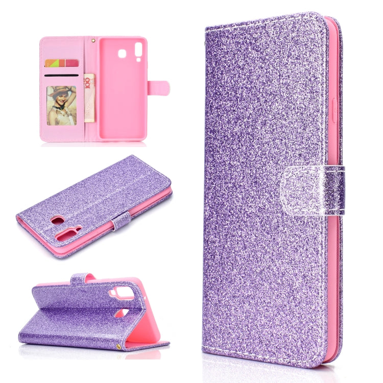 For Samsung Galaxy A9 Star Glitter Powder Horizontal Flip Leather Case with Card Slots & Holder & Photo Frame & Wallet