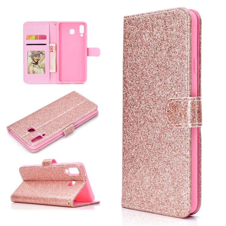 For Samsung Galaxy A9 Star Glitter Powder Horizontal Flip Leather Case with Card Slots & Holder & Photo Frame & Wallet