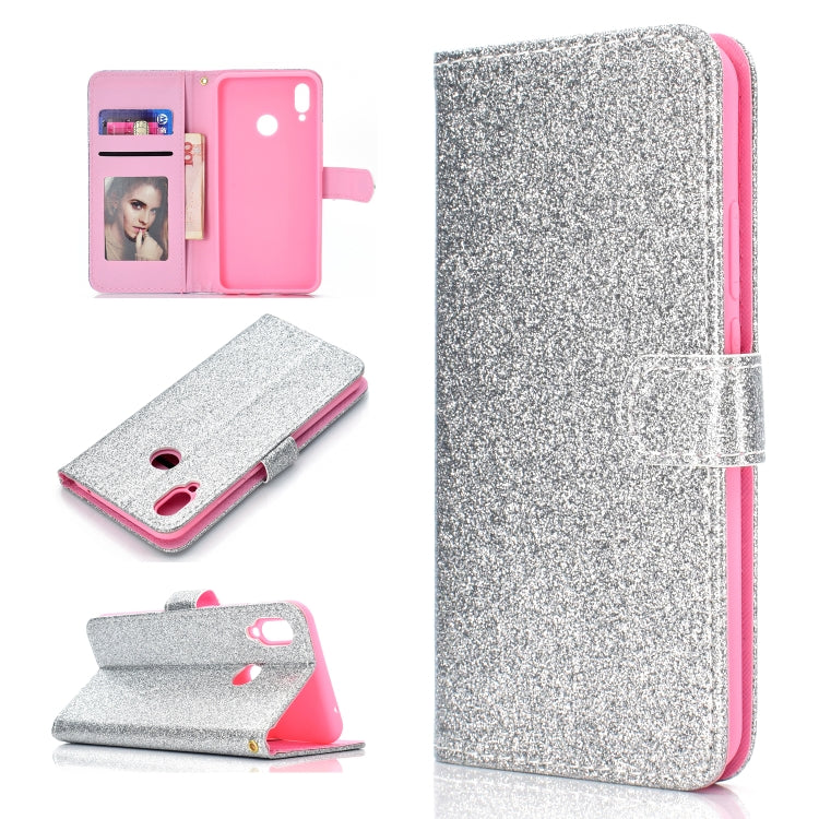 For Samsung Galaxy A10s Glitter Powder Horizontal Flip Leather Case with Card Slots & Holder & Photo Frame & Wallet
