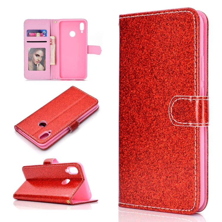 For Samsung Galaxy A10s Glitter Powder Horizontal Flip Leather Case with Card Slots & Holder & Photo Frame & Wallet