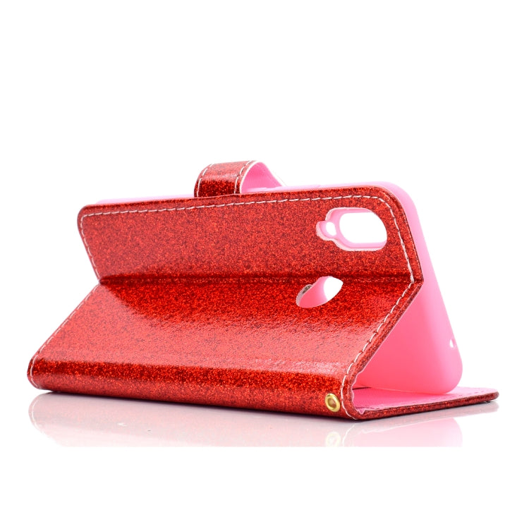 For Samsung Galaxy A10s Glitter Powder Horizontal Flip Leather Case with Card Slots & Holder & Photo Frame & Wallet