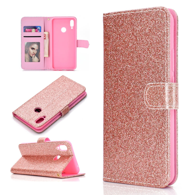 For Samsung Galaxy A10s Glitter Powder Horizontal Flip Leather Case with Card Slots & Holder & Photo Frame & Wallet