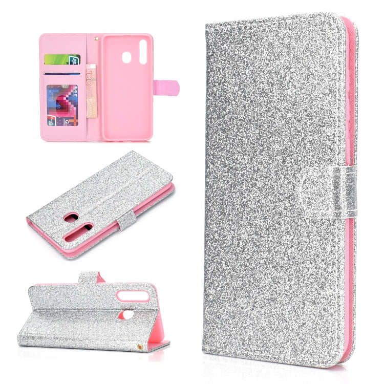 For Samsung Galaxy A20e Glitter Powder Horizontal Flip Leather Case with Card Slots & Holder & Photo Frame & Wallet