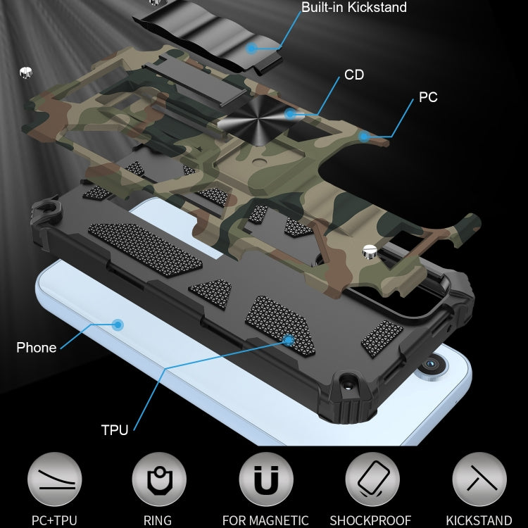 For Samsung Galaxy A54 5G Camouflage Armor Shockproof TPU + PC Magnetic Protective Phone Case with Holder