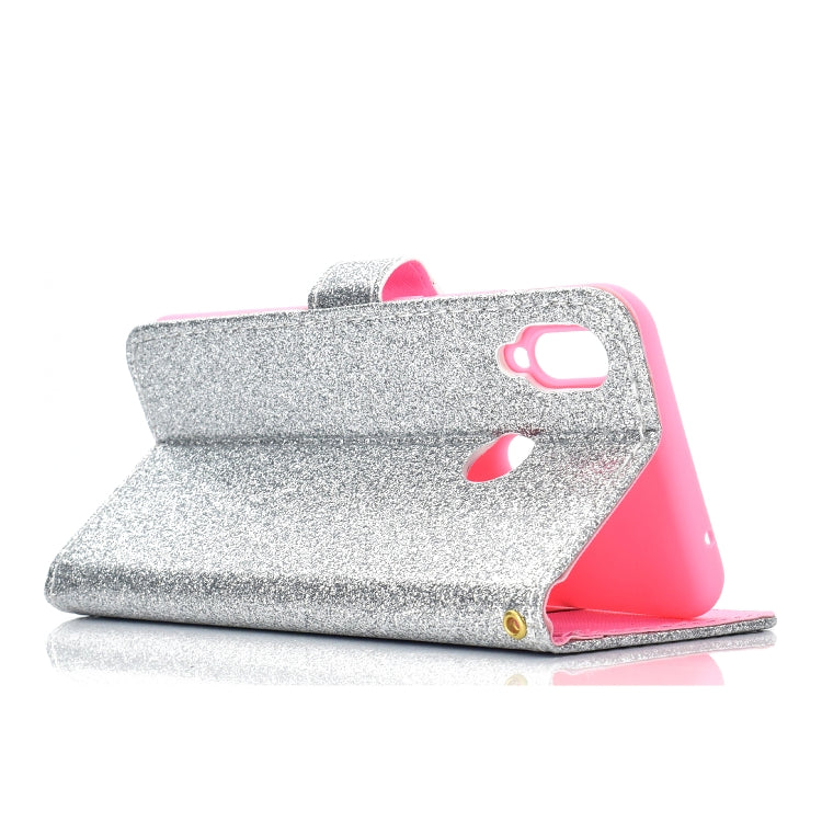 For Samsung Galaxy A20s Glitter Powder Horizontal Flip Leather Case with Card Slots & Holder & Photo Frame & Wallet
