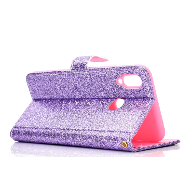 For Samsung Galaxy A20s Glitter Powder Horizontal Flip Leather Case with Card Slots & Holder & Photo Frame & Wallet