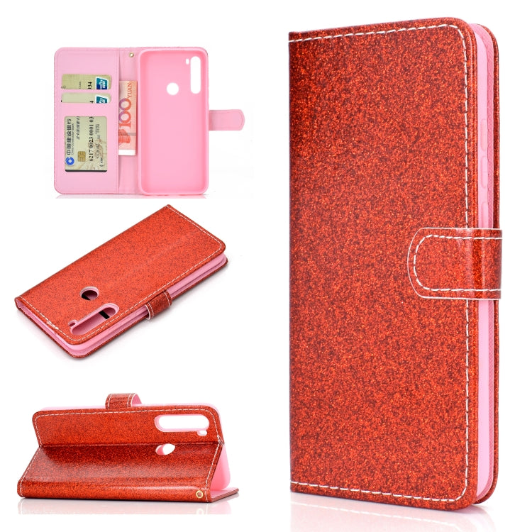 For Samsung Galaxy A21 Glitter Powder Horizontal Flip Leather Case with Card Slots & Holder & Photo Frame & Wallet