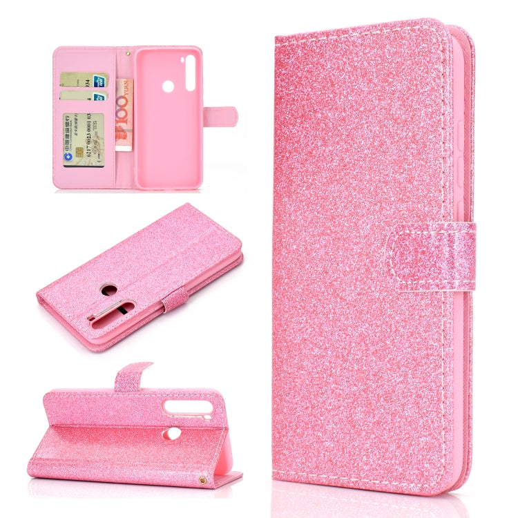 For Samsung Galaxy A21 Glitter Powder Horizontal Flip Leather Case with Card Slots & Holder & Photo Frame & Wallet
