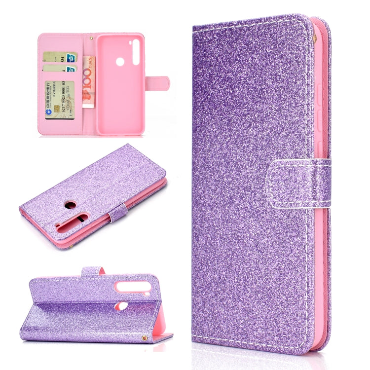 For Samsung Galaxy A21 Glitter Powder Horizontal Flip Leather Case with Card Slots & Holder & Photo Frame & Wallet