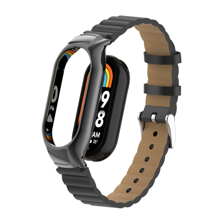 For Xiaomi Mi Band 8 Integrated Metal Case + Bamboo Leather Watch Band