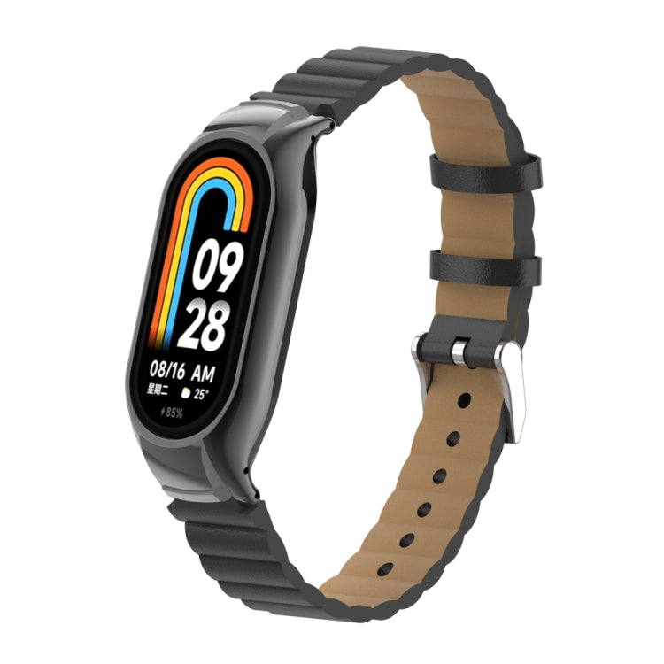 For Xiaomi Mi Band 8 Integrated Metal Case + Bamboo Leather Watch Band