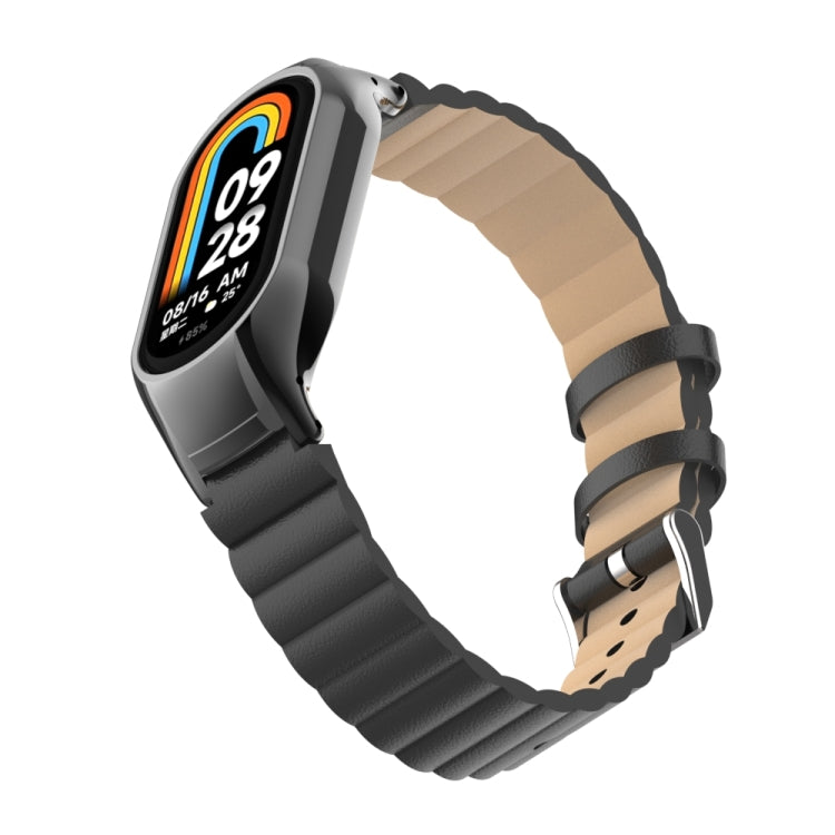 For Xiaomi Mi Band 8 Integrated Metal Case + Bamboo Leather Watch Band