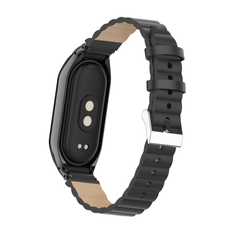 For Xiaomi Mi Band 8 Integrated Metal Case + Bamboo Leather Watch Band