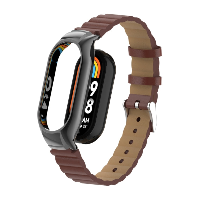 For Xiaomi Mi Band 8 Integrated Metal Case + Bamboo Leather Watch Band