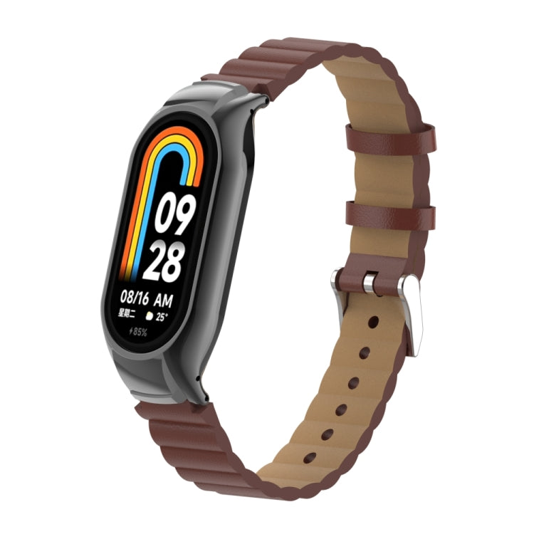 For Xiaomi Mi Band 8 Integrated Metal Case + Bamboo Leather Watch Band