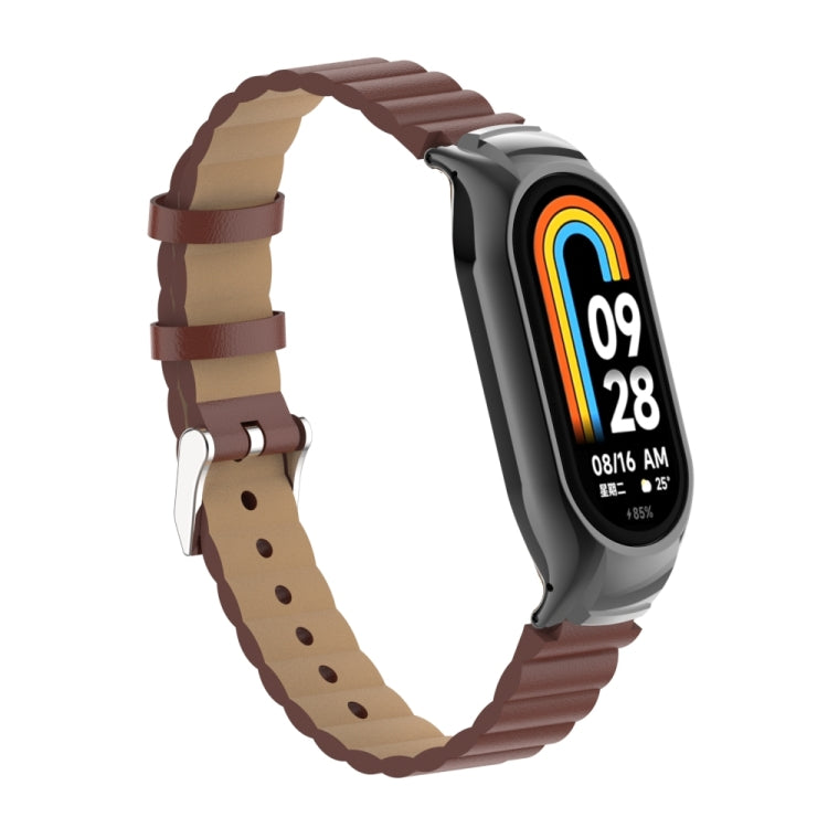 For Xiaomi Mi Band 8 Integrated Metal Case + Bamboo Leather Watch Band