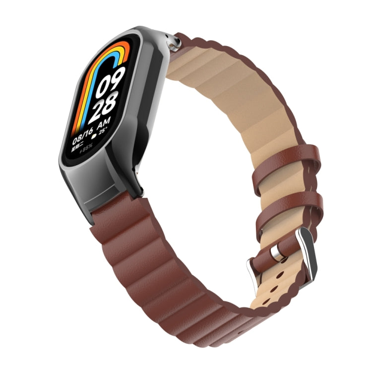 For Xiaomi Mi Band 8 Integrated Metal Case + Bamboo Leather Watch Band