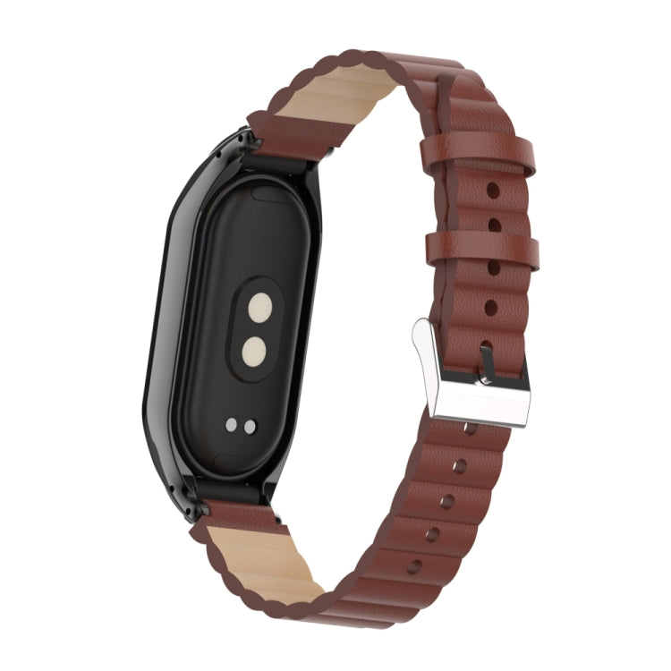 For Xiaomi Mi Band 8 Integrated Metal Case + Bamboo Leather Watch Band