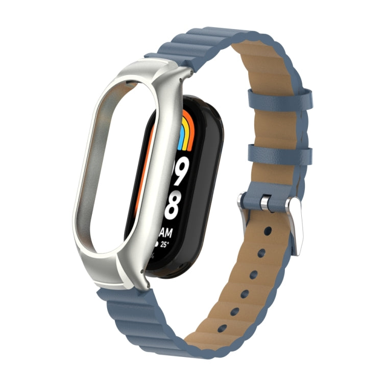 For Xiaomi Mi Band 8 Integrated Metal Case + Bamboo Leather Watch Band