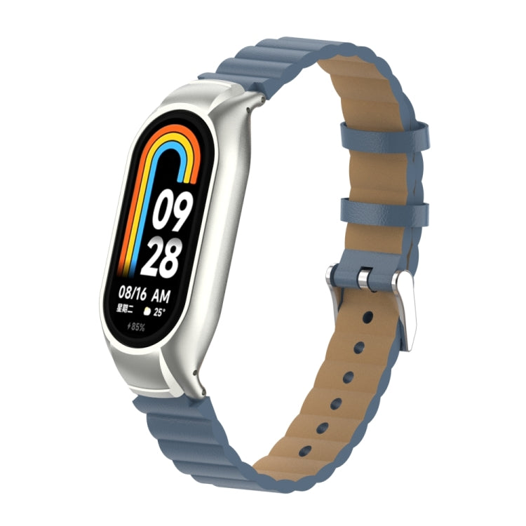 For Xiaomi Mi Band 8 Integrated Metal Case + Bamboo Leather Watch Band