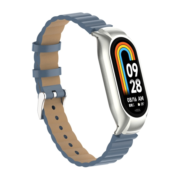 For Xiaomi Mi Band 8 Integrated Metal Case + Bamboo Leather Watch Band