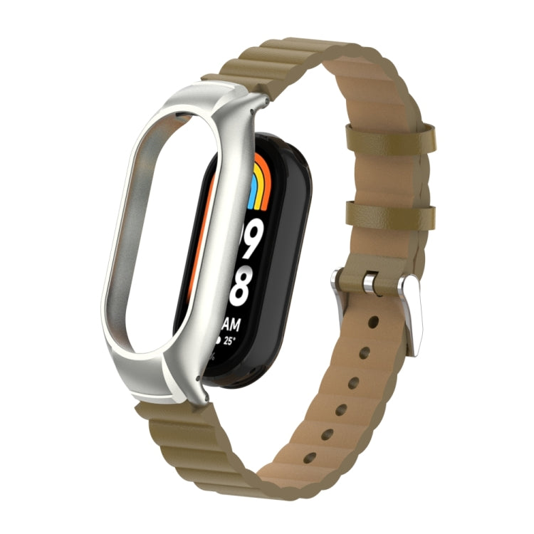 For Xiaomi Mi Band 8 Integrated Metal Case + Bamboo Leather Watch Band